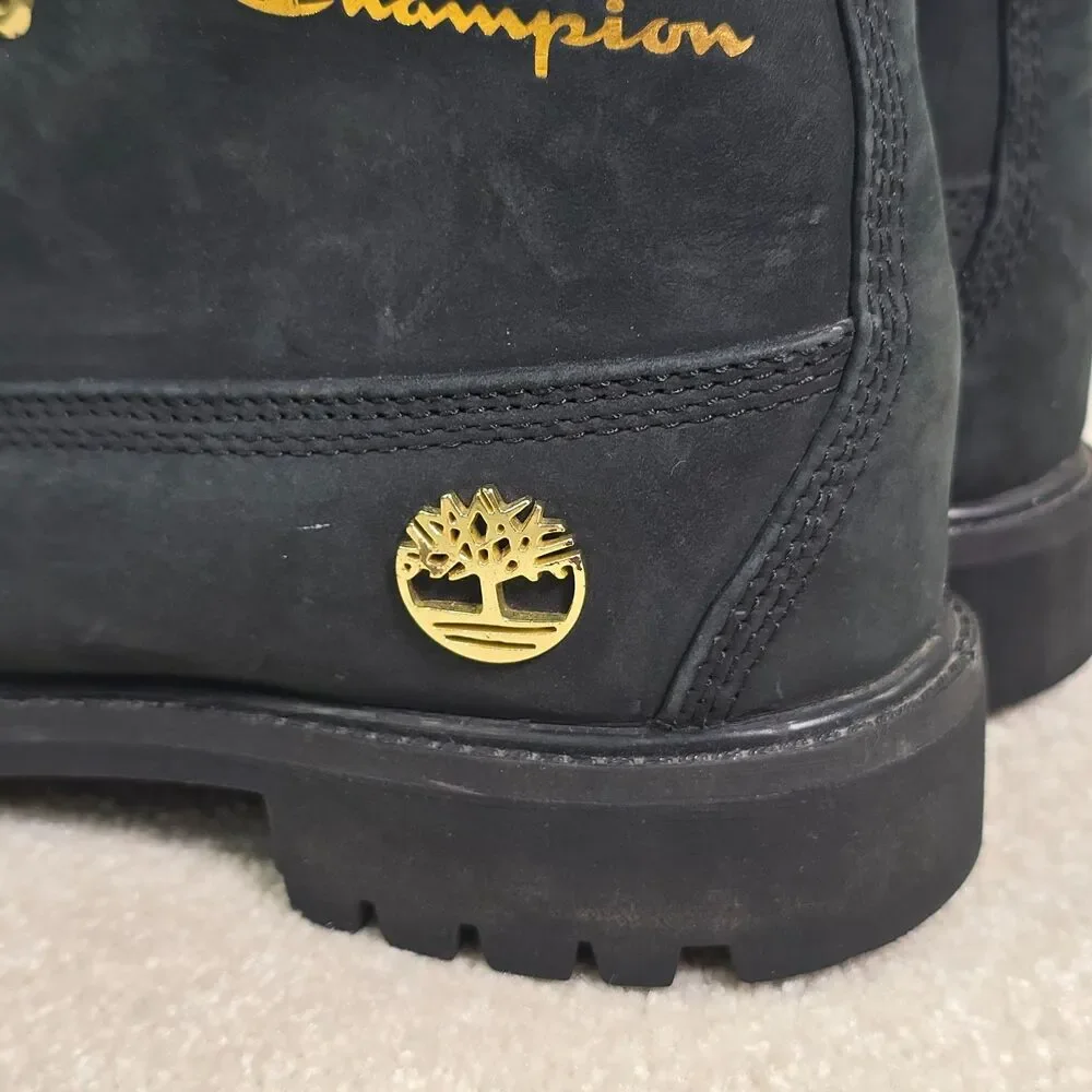 Timberland xChampion Collab Boots Black Gold 6” Shearling Streetwear 8M